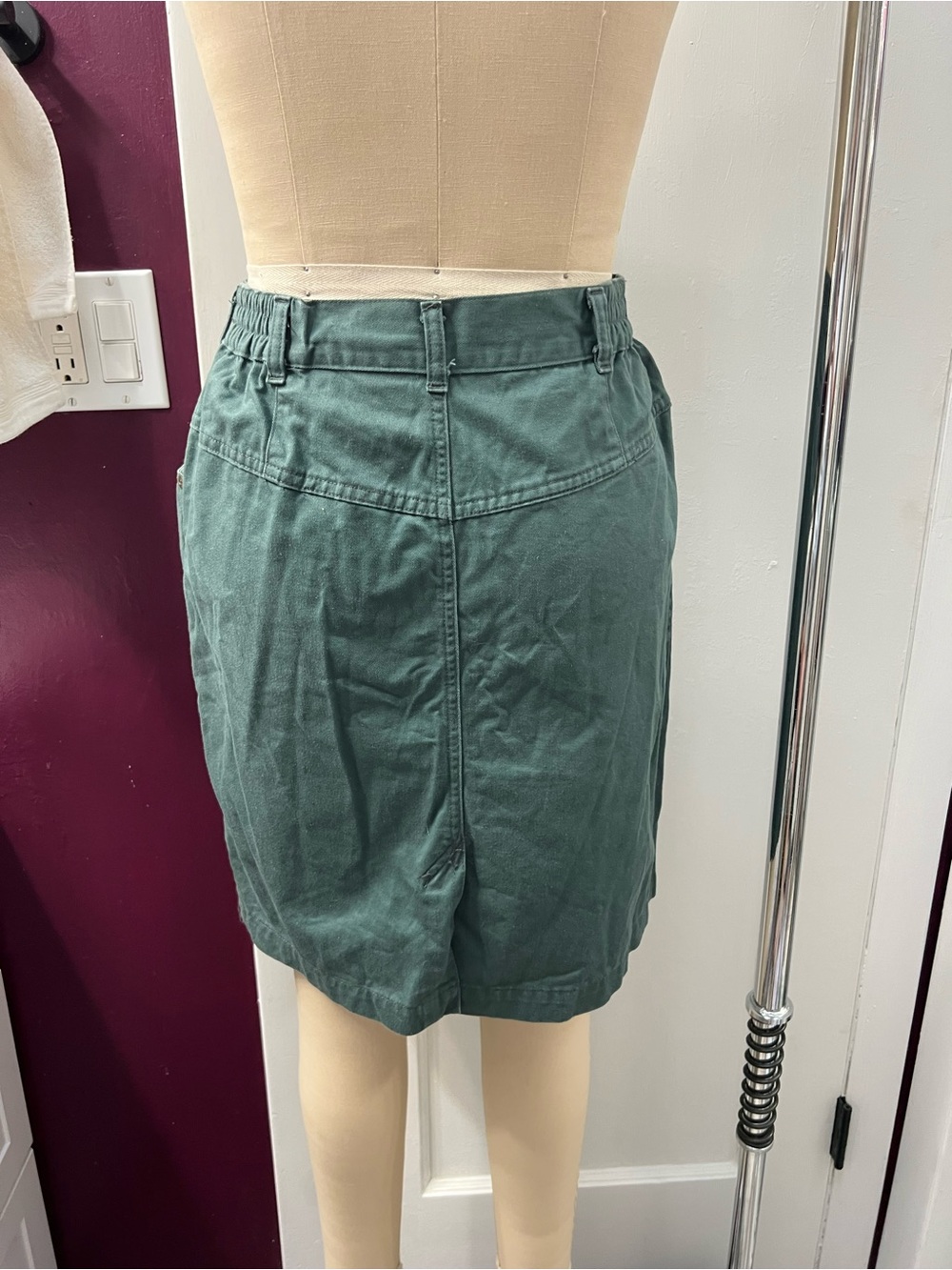 High-Waist Green Cotton Skirt - Picture 4 of 7